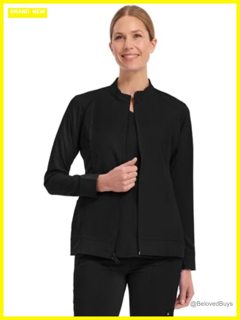 Women's Zip Up Scrub Jacket Medical Nursing Warm Up 2 Pocket